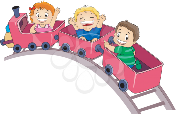 Royalty Free Clipart Image of Children on an Amusement Park Ride