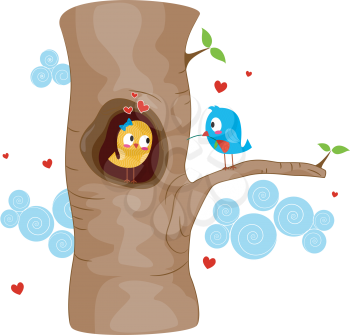 Royalty Free Clipart Image of Lovebirds in a Tree