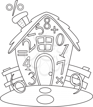 Royalty Free Clipart Image of a House Covered in Number and Mathematics Signs