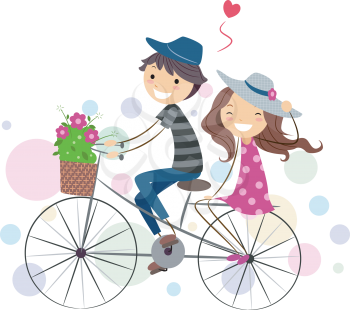 Royalty Free Clipart Image of a Couple on a Bike