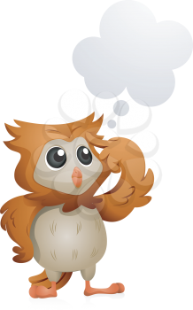 Royalty Free Clipart Image of an Owl With a Thought Cloud