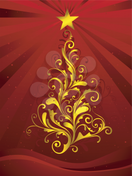 Royalty Free Clipart Image of a Tree Design on Red