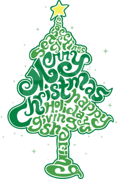 Royalty Free Clipart Image of a Merry Christmas Tree of Words