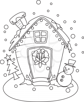 Royalty Free Clipart Image of a Small House in Winter