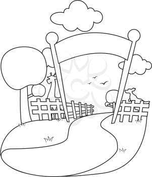 Royalty Free Clipart Image of a Line Drawing of a Zoo Entrance