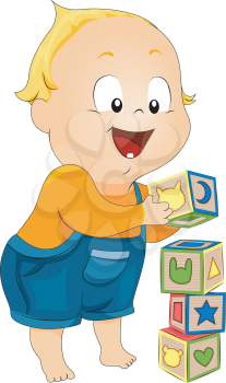 Royalty Free Clipart Image of a Toddler Playing With Blocks