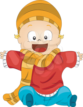 Royalty Free Clipart Image of a Baby in Winter Clothes