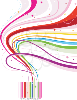 Royalty Free Clipart Image of a Rainbow Bar Code and Flourishes