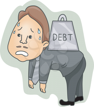 Royalty Free Clipart Image of a Man Carrying a Load of Debt on His Back