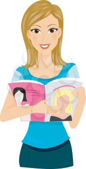 Royalty Free Clipart Image of a Woman Reading a Magazine