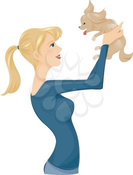 Royalty Free Clipart Image of a Woman Holding a Puppy