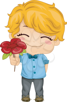 Royalty Free Clipart Image of a Boy With a Flower