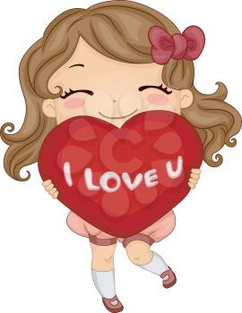 Royalty Free Clipart Image of a Little Girl With a Heart Shape