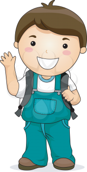Royalty Free Clipart Image of a Little Boy With a Backpack