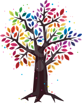 Royalty Free Clipart Image of a Tree With Coloured Leaves