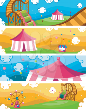 Royalty Free Clipart Image of a Collection of Theme Park Banners
