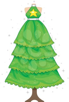 Royalty Free Clipart Image of a Christmas Tree Dress