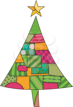 Royalty Free Clipart Image of a Patchwork Chrismtas Tree