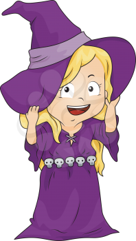 Royalty Free Clipart Image of a Girl in a Witch's Costume