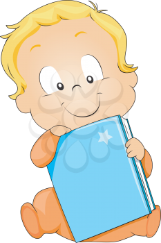 Royalty Free Clipart Image of a Baby Holding a Book