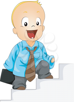 Royalty Free Clipart Image of a Baby Climbing Steps