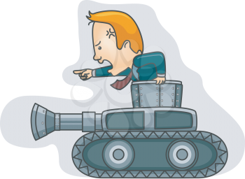 Royalty Free Clipart Image of a Man in a Suit in a Tank