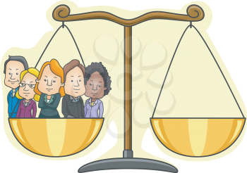Royalty Free Clipart Image of People on One Side of the Scales