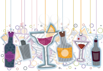 Royalty Free Clipart Image of Cocktails on Strings
