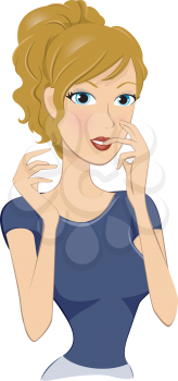 Royalty Free Clipart Image of a Woman Biting Her Fingernail