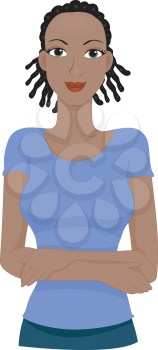 Royalty Free Clipart Image of an African American Woman With Dreadlocks Standing With Her Arms Crossed