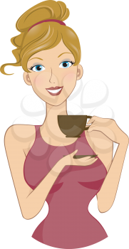 Royalty Free Clipart Image of a Girl With a Teacup