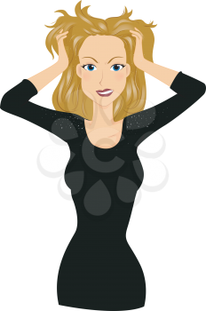 Royalty Free Clipart Image of a Woman Tugging on Her Hair