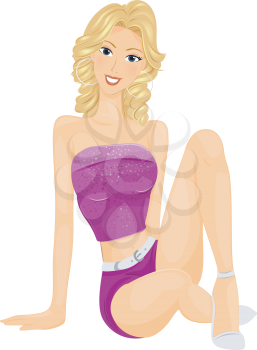 Royalty Free Clipart Image of a Woman Sitting on the Floor in Skimpy Clothes