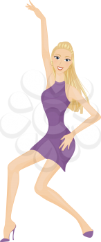 Royalty Free Clipart Image of a Girl in a Purple Dress Striking a Pose