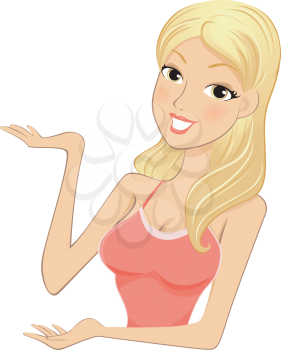 Royalty Free Clipart Image of a Girl With Her Hands Indicating Something