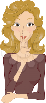 Royalty Free Clipart Image of a Girl Saying Shhh