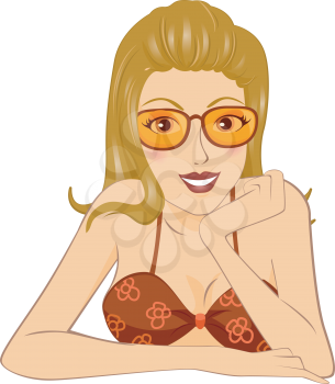 Royalty Free Clipart Image of a Girl Posing in a Bikini Top and Sunglasses