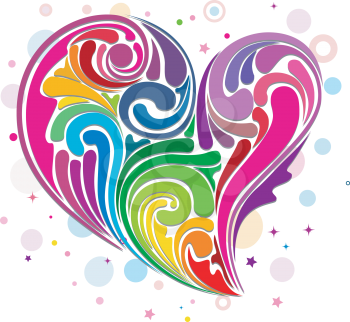 Royalty Free Clipart Image of a Rainbow Swirl Heart