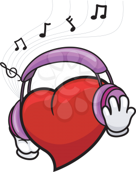 Royalty Free Clipart Image of a Heart Listening to a Music