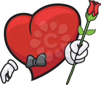 Royalty Free Clipart Image of a Heart Giving a Rose