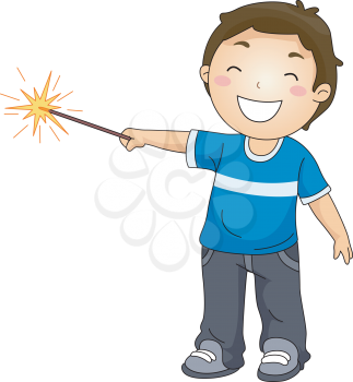 Royalty Free Clipart Image of a Little Boy With a Sparkler