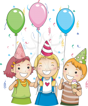 Royalty Free Clipart Image of Kids With Balloons at a Party