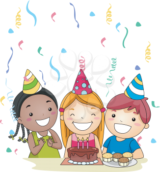 Royalty Free Clipart Image of Kids at a Birthday Party