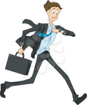 Royalty Free Clipart Image of a Man Running and Looking at His Watch