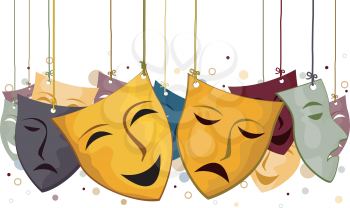Royalty Free Clipart Image of Masks on Strings