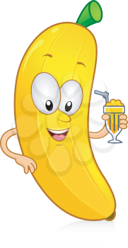 Royalty Free Clipart Image of a Banana Holding a Drink