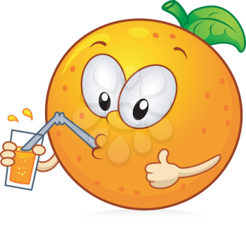 Royalty Free Clipart Image of an Orange Drinking Juice
