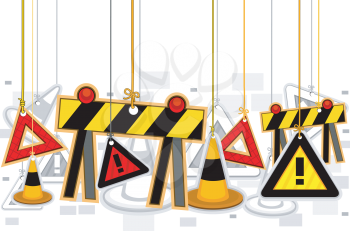 Royalty Free Clipart Image of a Construction Items on Strings