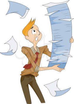 Royalty Free Clipart Image of a Man With a Huge Stack of Papers