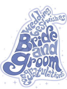 Royalty Free Clipart Image of a Bride and Groom Wedding Bell